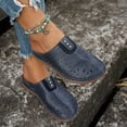 thumbnail image 3 of Rokment Womens Orthopedic Wedges Walking Clogs and Mules Sandals with Arch Support Comfortable Beach Casual Leather Hollow out Closed Toe Platform Low Heels Slip on Slides Blue Size 6.5, 3 of 5