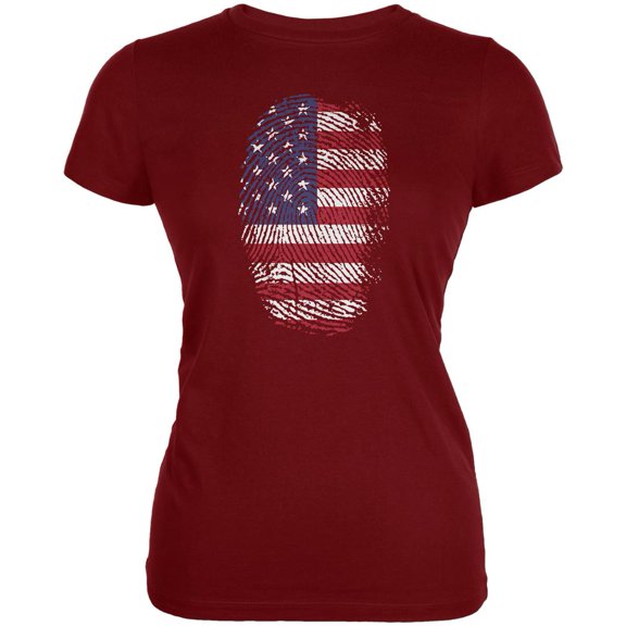 4th of July American Flag Pride Thumbprint Juniors Soft T Shirt Garnet Red X-LG