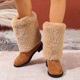 thumbnail image 5 of Ticikt Women Solid Faux Suede Mid Calf Boots, Fuzzy Cuff Low Block Heel Warm Winter Fashion Snow Boots,Color:Brown,Size:6, 5 of 6
