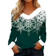 thumbnail image 1 of T-Shirt à Manches Longues pour Femmes en Liquidation T-Shirt en Polyester pour Femmes T-Shirt de Noël pour Femmes avec Imprimé Flocon de Neige Col en Peluche Poignets en Peluche T-Shirt à Manches Longues, 1 of 4