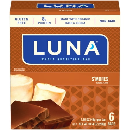 LUNA, Snack Bars, Gluten-Free, S'mores, 6 Ct, 1.69 Oz