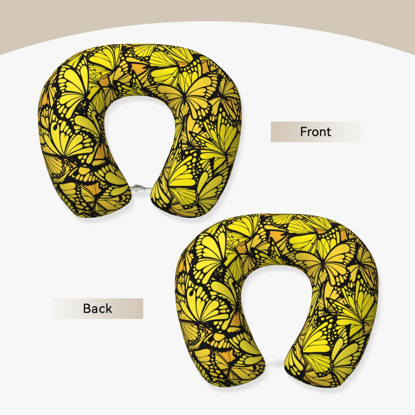 Xecao Yellow Butterflies Print Memory Foam Cervical Neck Pillow Versatile U-Shaped Pillows for Home,Office,Camping,Travelling,Soft Washable Cover