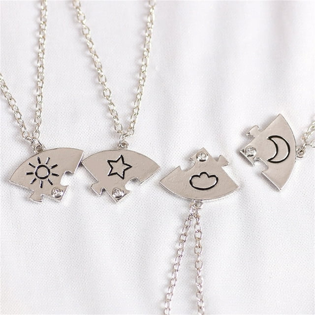 Fiudx Conjunto de Collar de Estrella y Sol, Diseño Geométrico, Ideal Como Regalo para Amigos, Parejas y Novias. Cadena de Suéter de Moda, Joyería Inspirada En La Naturaleza, de Aleación, Juego de 4 P