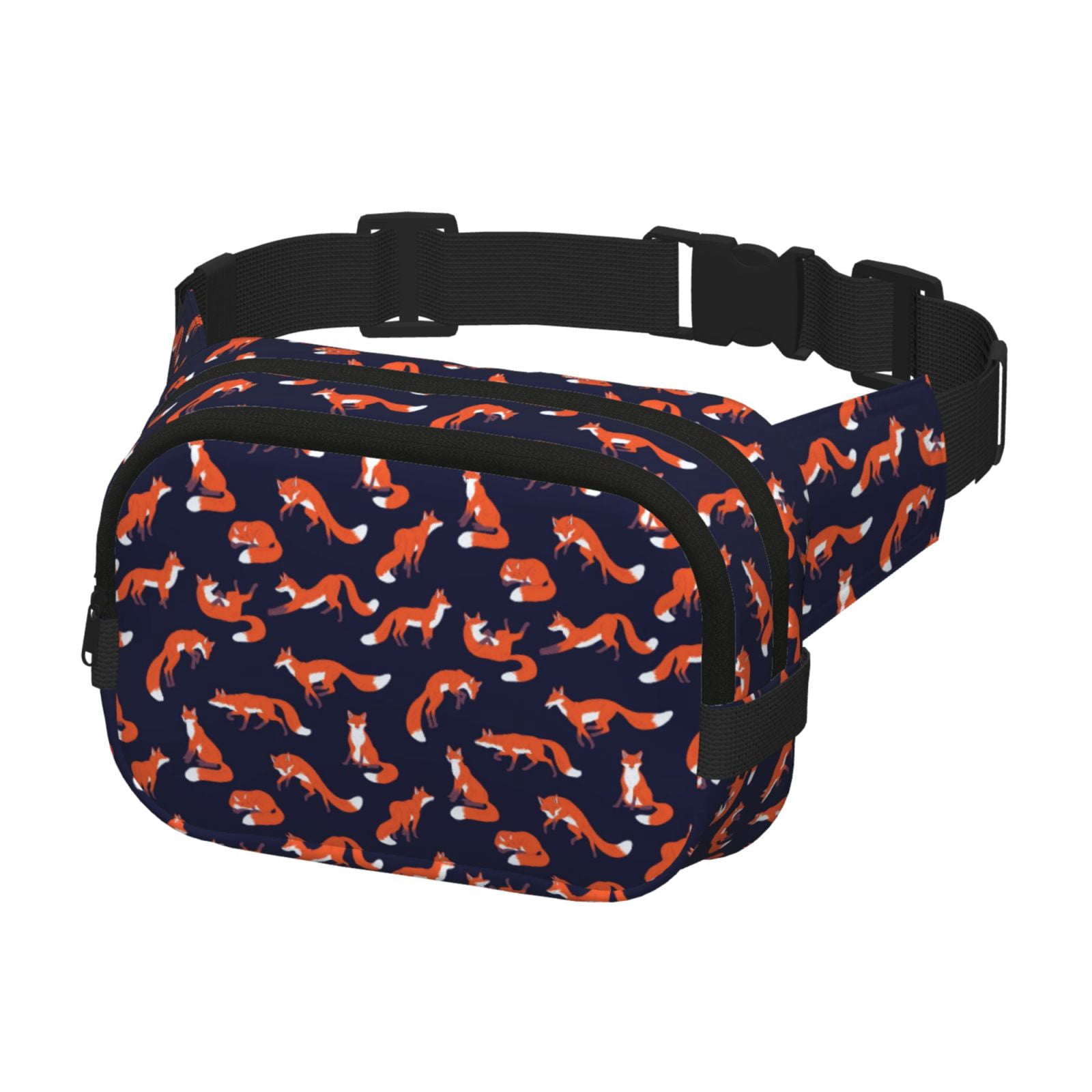 Picia Foxes In Different Poses Print Square Double-Layer Waist Bag Mini Adjustable Waist Belt Bag Exercise Running Travel Hiking