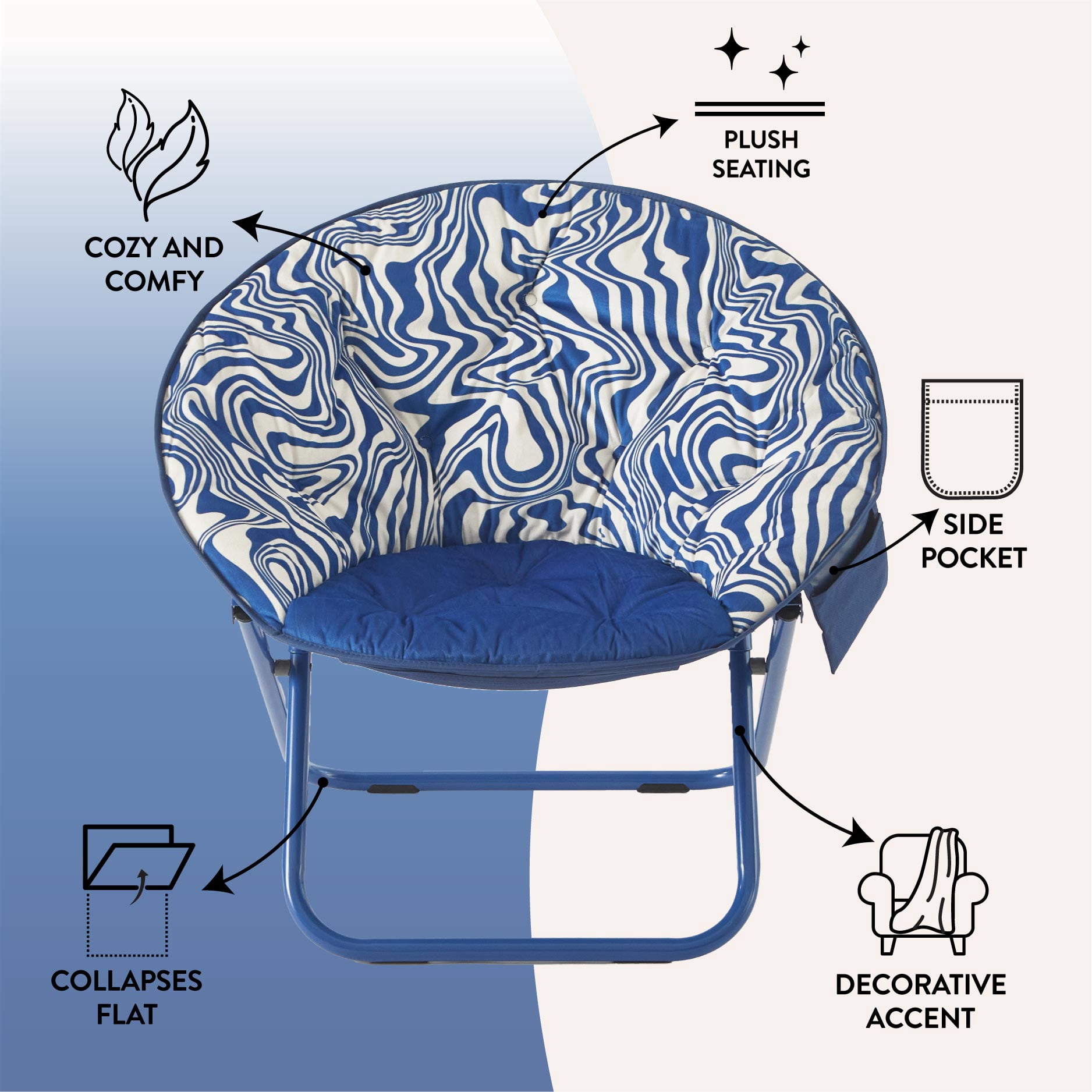 Urban Shop Printed Round Saucer Chair, Blue Swirly Print
