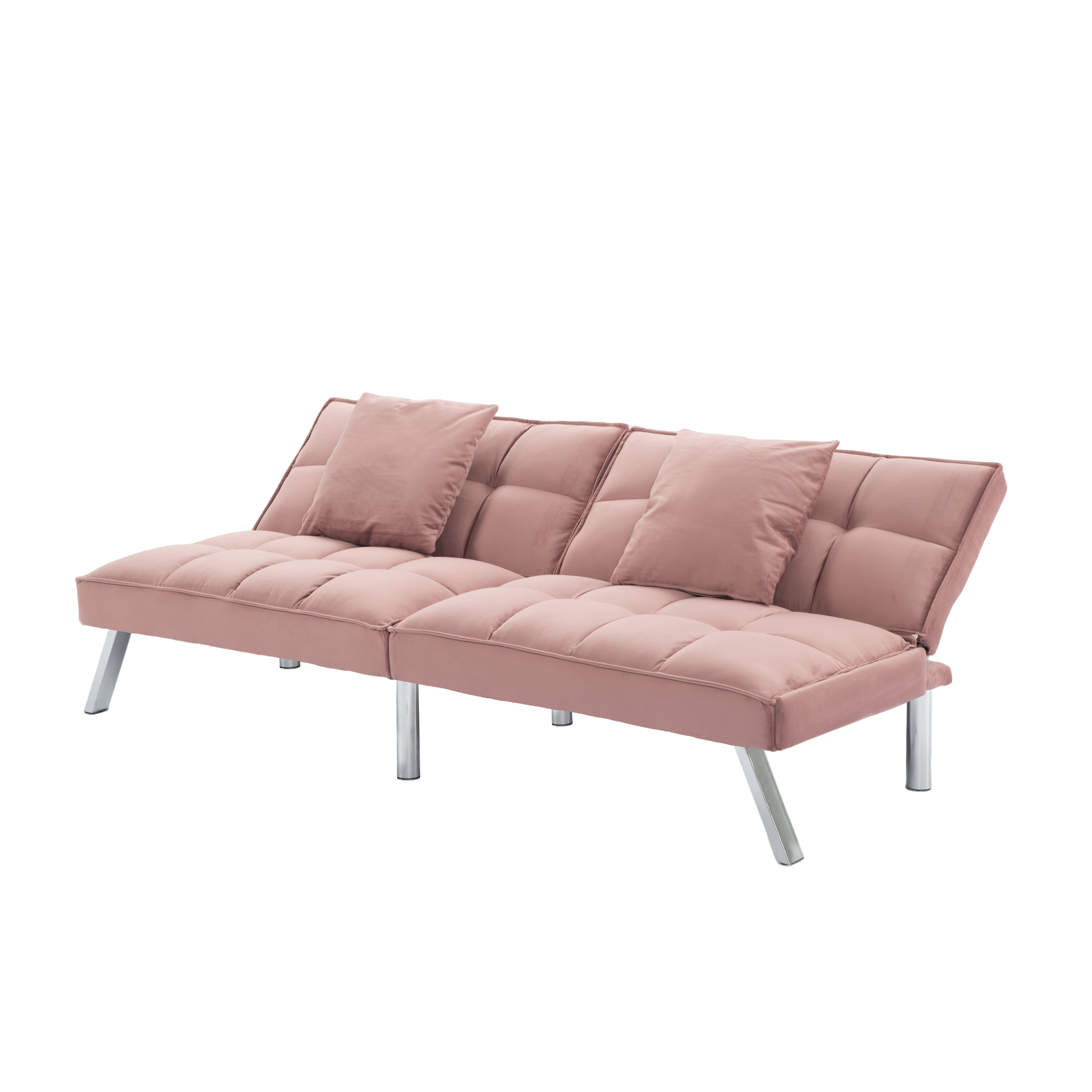 Gewnee 67.7" Futon Sofa Bed, Velvet Convertible Sleeper with Split-Back, Metal Legs for Living Room, Pink