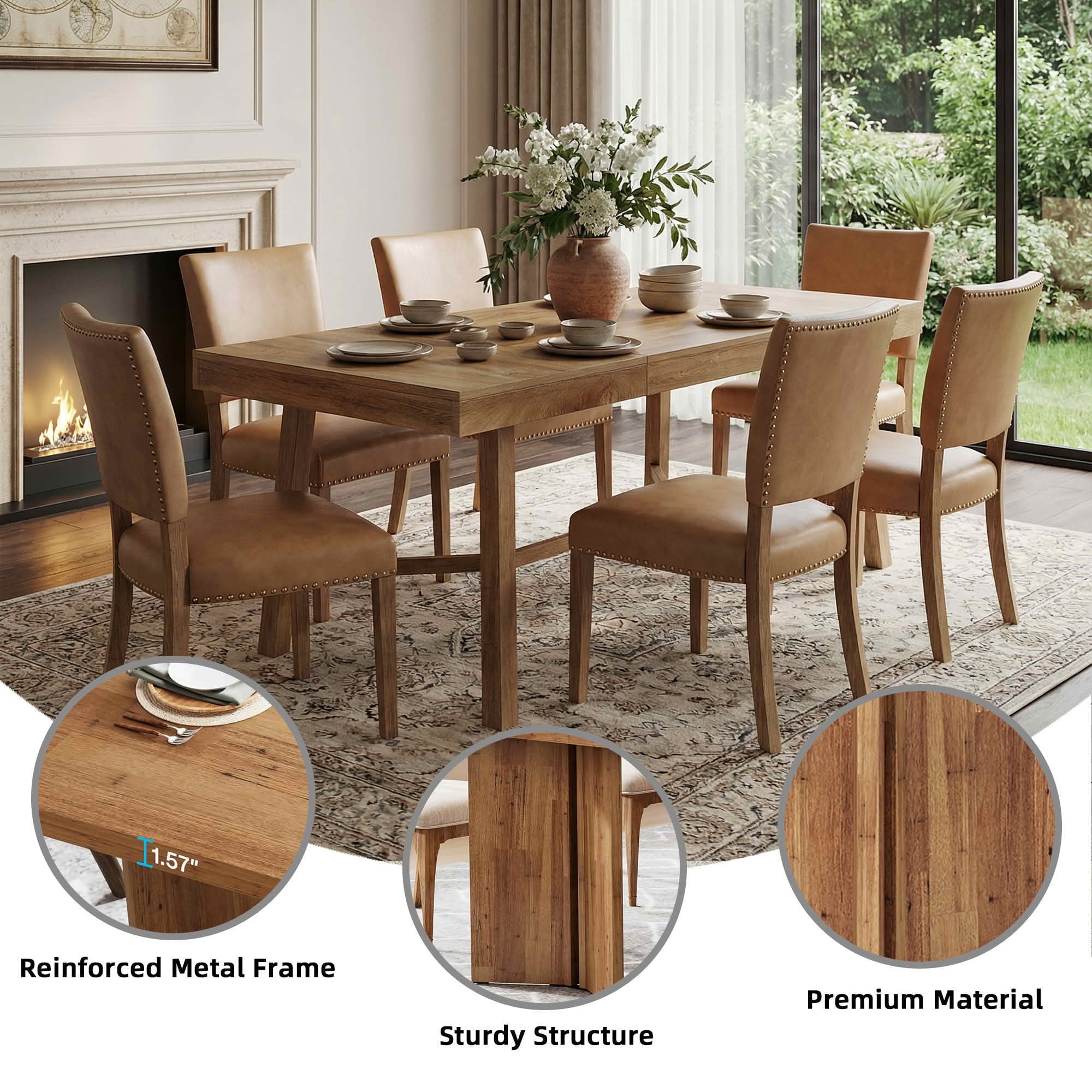 MAYEERTY 63 Inch Rectangular Farmhouse Dining Table, Vintage Walnut Wood Kitchen Dinner Table for 4 to 6 People, 300 LBS Heavy Duty E1 Chipboard Work Desk
