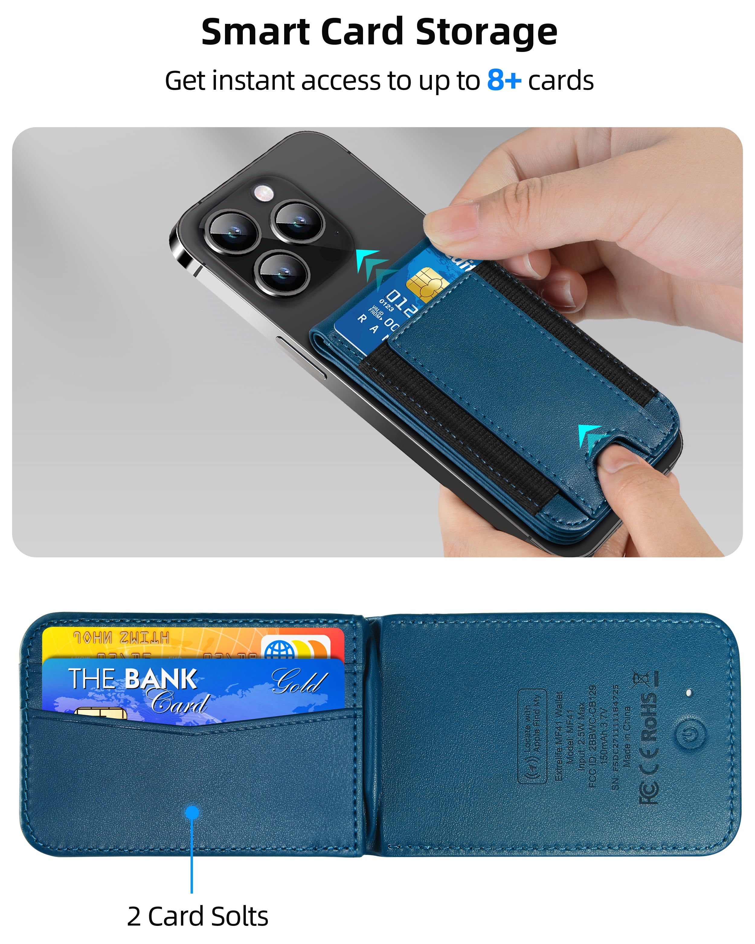 ExtreLife Magnetic Wallet with Find My, Magnetic Card Holder with Adjustable Phone Stand Compatible for iPhone 17/16/15/14/13/12 Series, RFID, Leather, Fits 8 Card