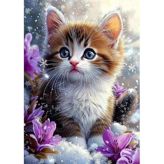 DIY 5D Diamond Painting Kit (for Adults) Diamond Painting "Cat, Snow Scene" - Full Diamond Crystal Rhinestone Embroidery Craft Kit, Can Be Used as Gift, Wall Decoration