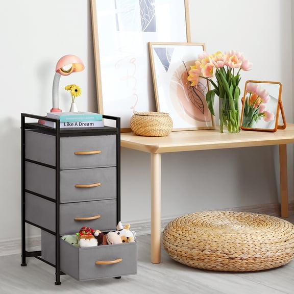 4‑Tier Drawer Closet Organizer Tower, Black Fabric Storage Dresser with Wooden Top for Bedroom, Living Room, Nursery