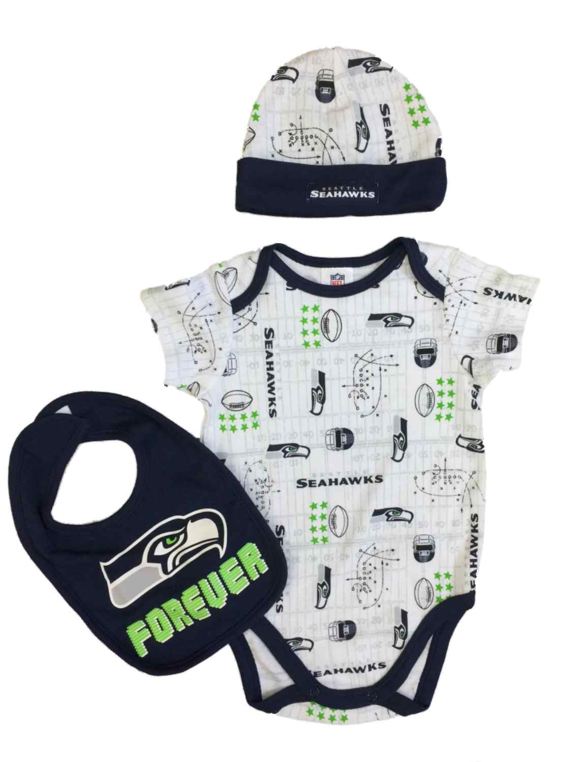 Infant Boys Seattle Seahawks Football Forever Bodysuit Hat & Bib NFL Set 3-6m by NFL