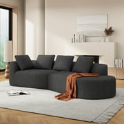 Christopher Knight Home Modern 116" Curved Sectional Sofa Couch, Upholstered Chaise Lounge with 4 Pillows, Charcoal Grey