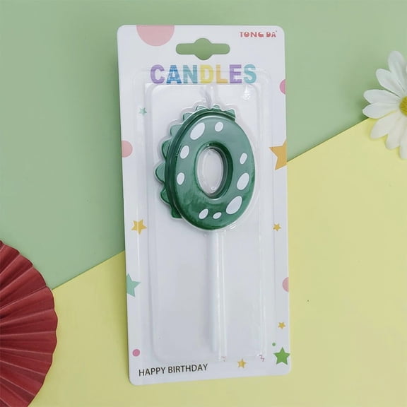 Dinosaur Number 0 Birthday Candle for Kids Cake 3D Themed Numeral Candle for Party Celebration Green