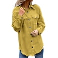 thumbnail image 3 of Pxiakgy Women’S Oversized Button Up Frayed Hem Shacket Long Sleeve Pockets Denim Jean Jacket Washed Denim Shirt Jacket Fashion Casual Jacket 2025 Spring Jean Jackets for Women with Pockets Yellow Xl, 3 of 5