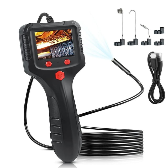 Industrial Endoscope Handheld Borescope Snake Inspection Camera with 6 LED Lights 6.6ft Semi-Flexible Cable IP67 Waterproof