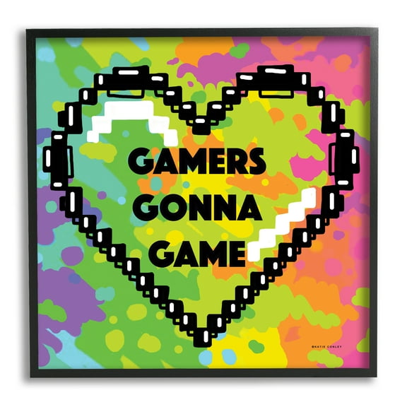 Stupell Industries Gamers Gonna Game Phrase Beauty & Fashion Painting Black Framed Art Print Wall Art, 12 x 12