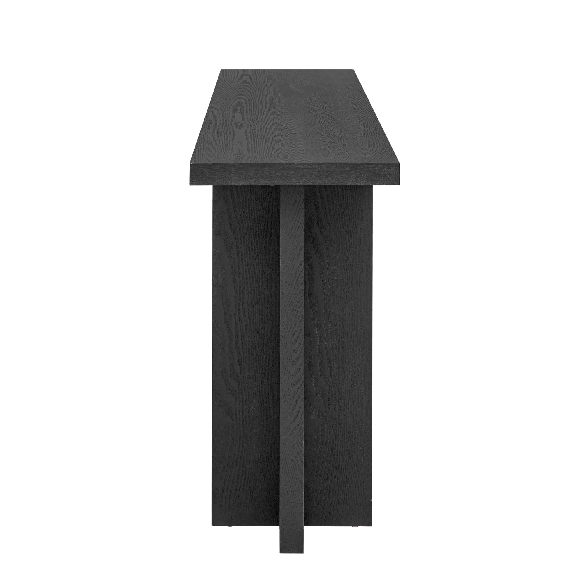 Euroco 60" Retro Console Table, Solid Wood Entryway Table with T-Leg and Open Style Shelf, Sofa Wall Table for Living Room, Entrance,Black