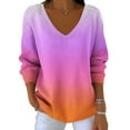 thumbnail image 2 of ZUKMRJPC Plus Size V-Neck T-Shirts for Women Long Sleeve Fashion Gradient Color Tops Fall Casual Loose Fit Lightweight Comfy Basic Tees, 2 of 6