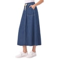 thumbnail image 4 of INSPIRE CHIC Denim Maxi Skirt for Women Elastic Waist Casual A Line Long Jean Skirts XS Dark Blue, 4 of 6