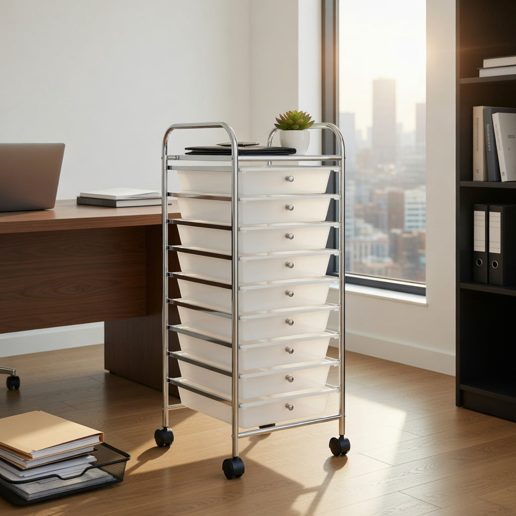 Yardi Yard 10 Drawer Rolling Storage Cart Organizer with 4 Universal Casters-Clear, Storage Cart, Multipurpose Organizer Cart for Home, Office, School