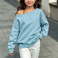 thumbnail image 5 of Atogsazn Kids Girls Off Shoulder Sweatshirt Childrens Casual Loose Long Sleeve Pullover Tops Fall Winter Sweater Blue 12-13 Years Fashion, 5 of 8