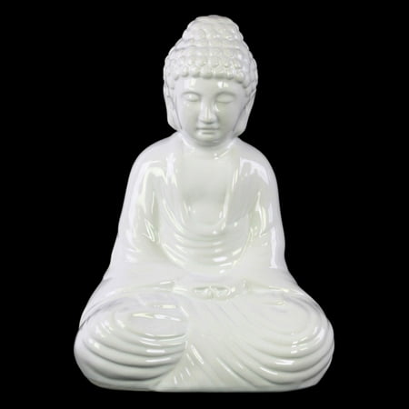 Blue Willow Ceramic - Urban Trends Collection: Ceramic Buddha Figurine, Gloss Finish, White