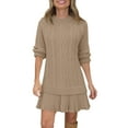thumbnail image 5 of Mohiass Womens Cable Knit Sweater Dress Crewneck Patchwork Pleated Dresses Twofer Style Long Sleeve Mini Dress 2026 Khaki XL, 5 of 7