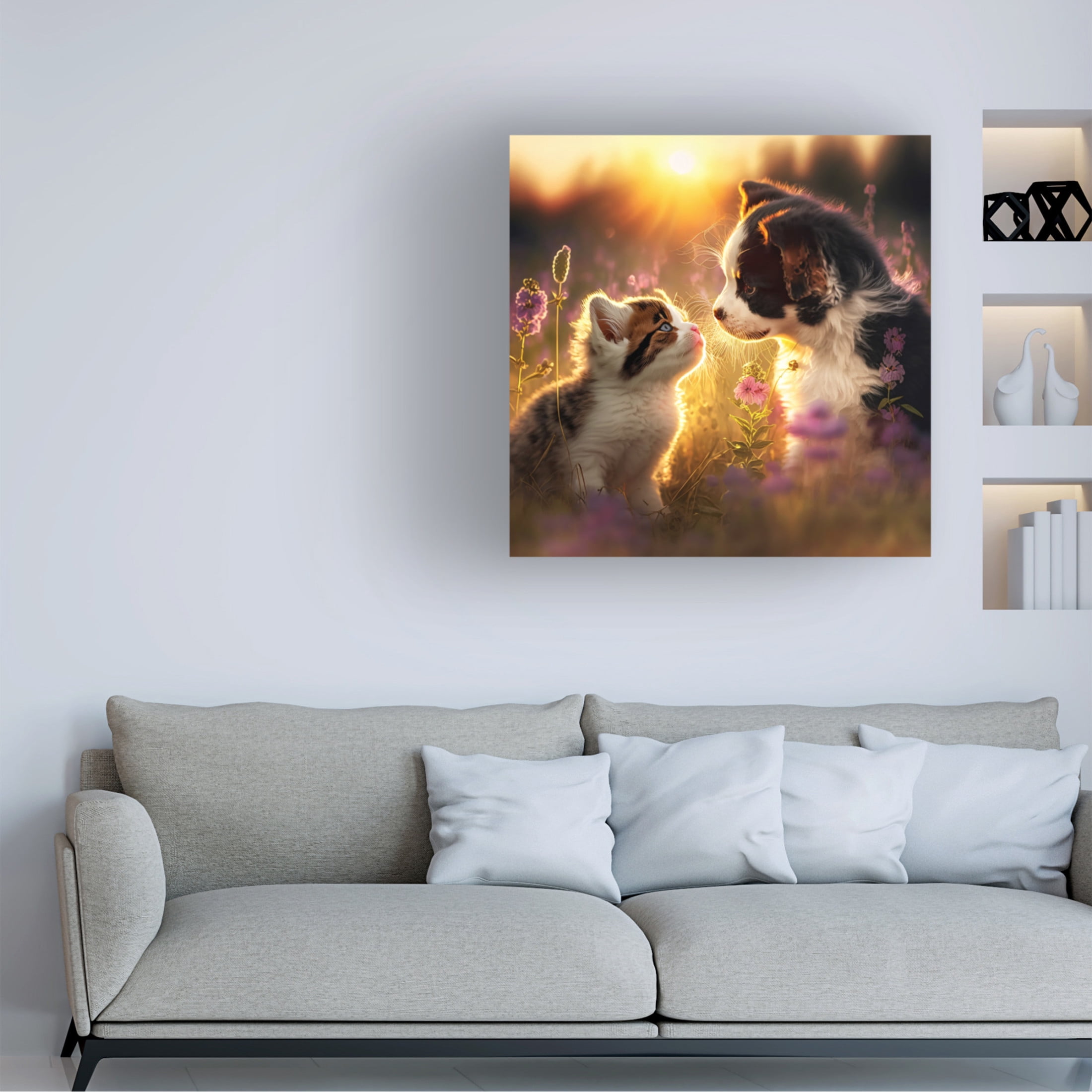 Canvas Wall Art - Ray Heere 'Cats And Dogs 29' Wall Art for Living Room, Bedroom, or Office Décor by Trademark Fine Art - 18 x 18 Inches