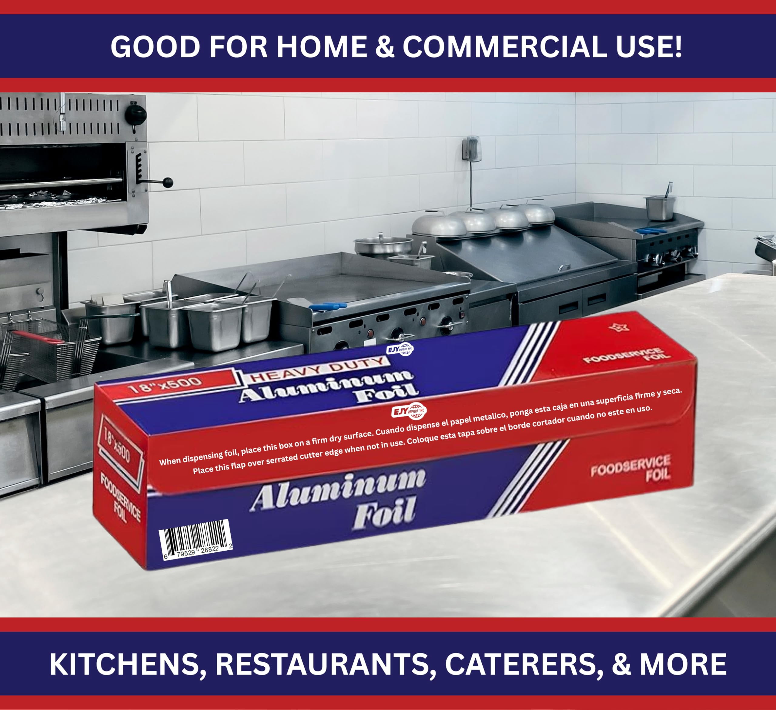 EJY IMPORT 18” x 500 Feet Heavy Duty Aluminum Foil Wrap | Commercial Grade for Food Service Industry | Aluminum Silver Foil for Cooking, Baking, Roasting, BBQ | 18"x 500 Feet Long (Pack of 1)