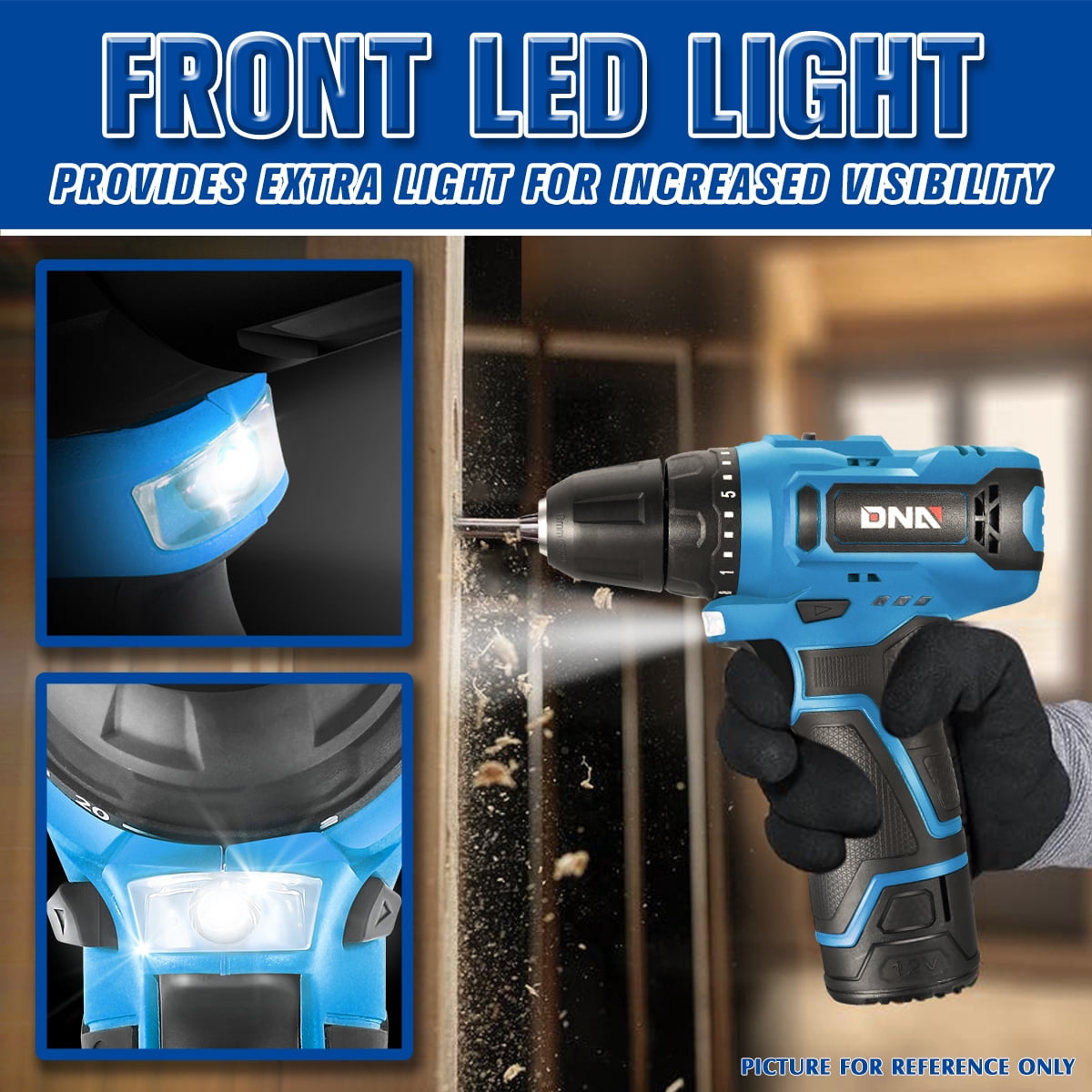WMT-TOOLS-00157 Cordless Electric 12V Drill Driver, Keyless Chuck, Two-Speed, 20+1 Torque