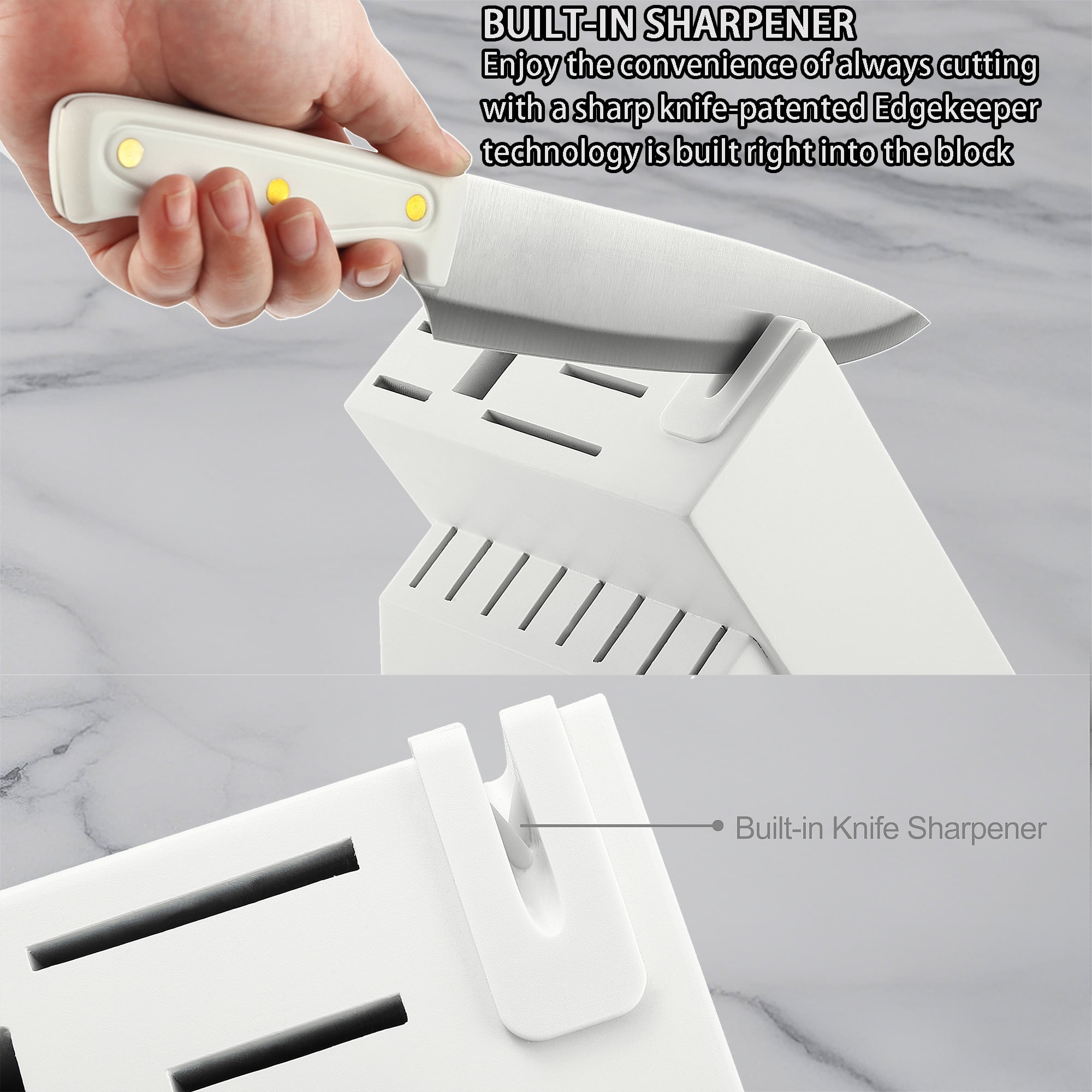 Knife set For Kitchen with Block,McCook MC703 White Kitchen Knife Sets with Built-in Sharpener,Cutlery set with Measuring Cups and Spoons For Cooking,26pcs