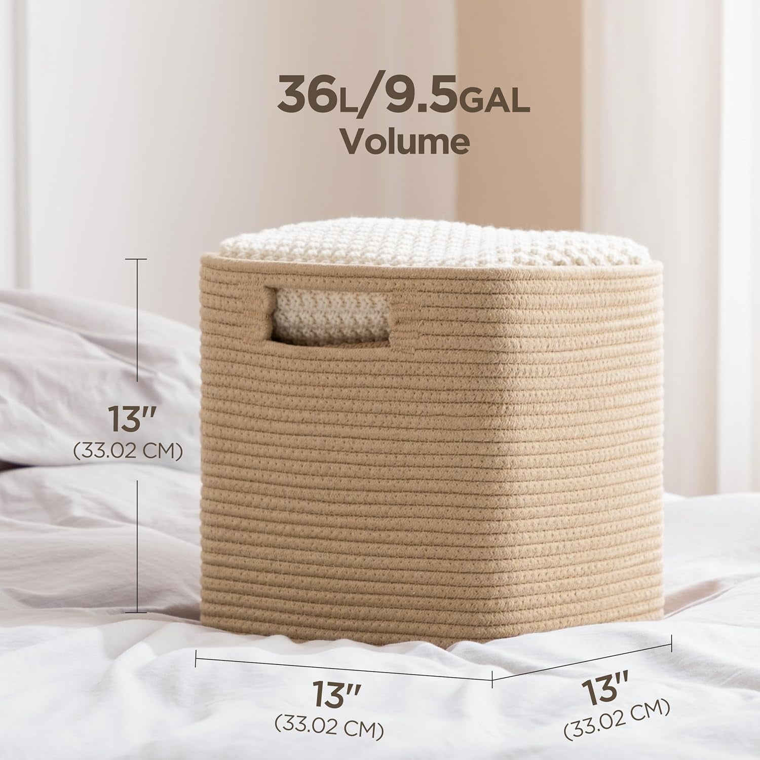 HBlife Set of 4 Storage Cubes-13 X 13 X 13 In, Cotton Rope Basket with Handles,Brown
