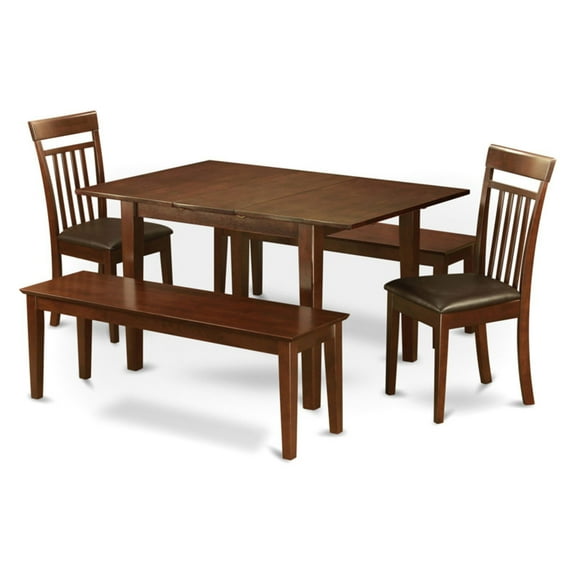 Dinette Set For Small Spaces-Kitchen Table, Dining Chairs And Bench-Finish:Mahogany,Number of Items:5,Shape:Rectangular,Style:Leather Seat