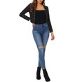 thumbnail image 2 of INSPIRE CHIC Denim Cropped Jacket for Women's Open Front Collarless Casual Bolero Shrug XS Black, 2 of 6