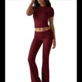 thumbnail image 2 of Pantalón de Traje de Corta Ajustado de Color Liso Color Vino Tinto M, 2 of 10
