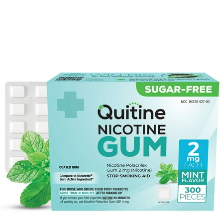 Quitine Nicotine Gum 2mg Classic Mint, 300 Count, Stop Smoking Aid