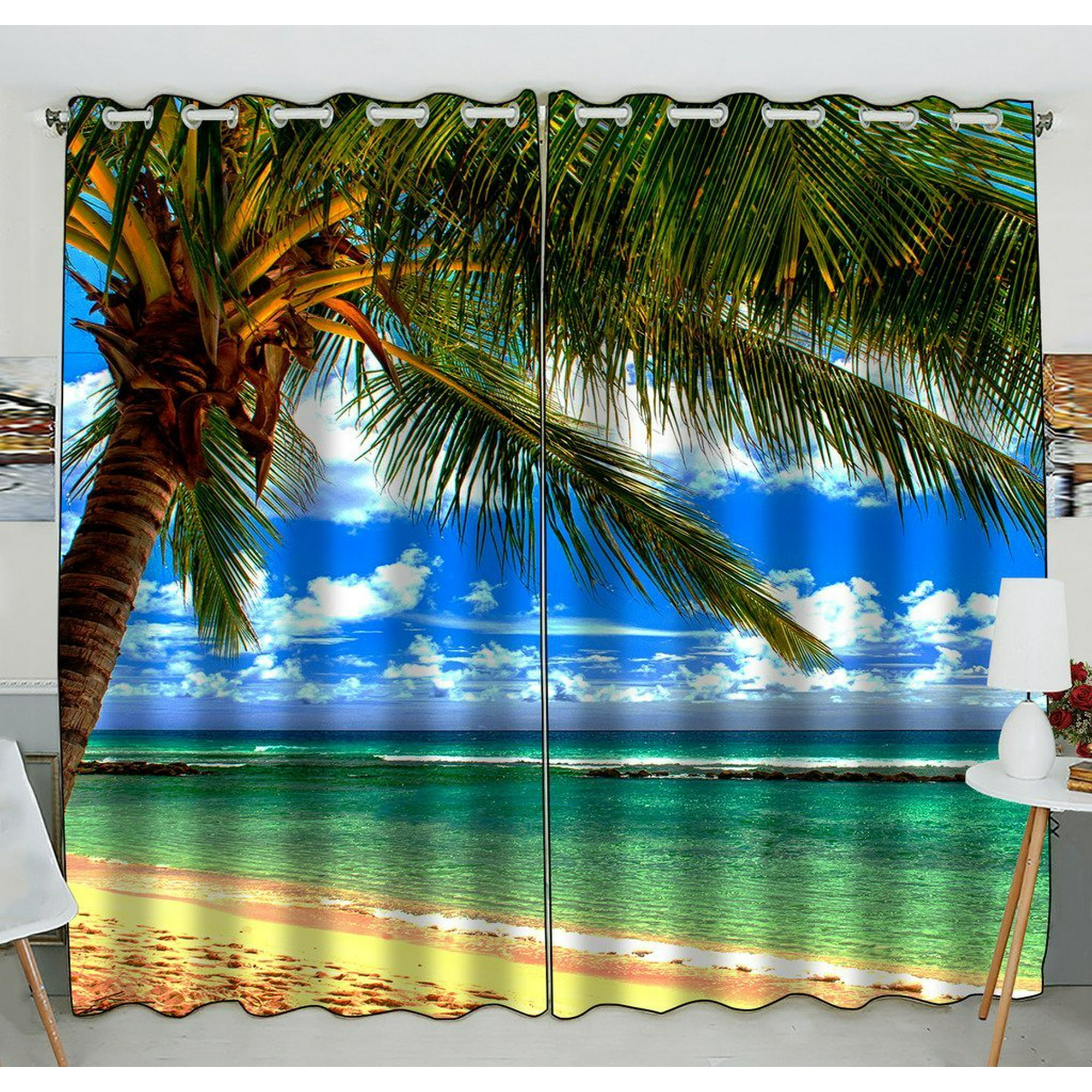 Gckg Beach Palm Tree Window Curtain Kitchen Curtain Window Drapes