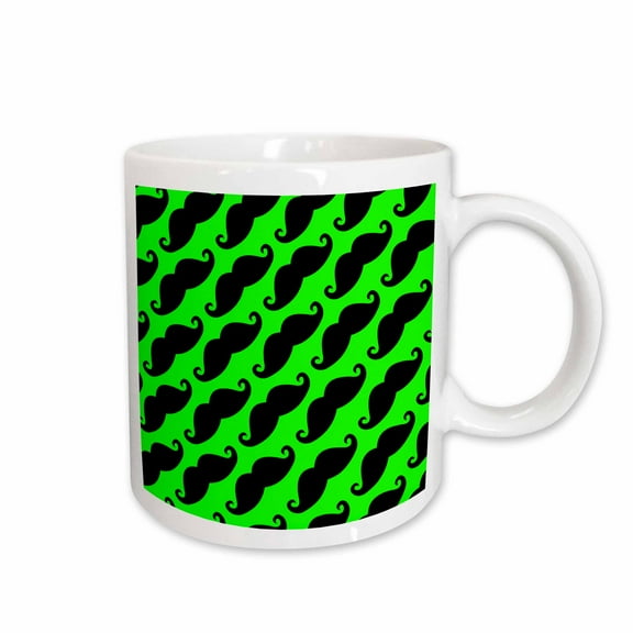 3drose, Horizontal Mustache Print Green with Black Mustache, 11oz Mug