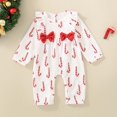 thumbnail image 2 of Pandaie Baby Boys and Girls Christmas Holly Print Long Sleeve Jumpsuit Ruffle Shoulder Bow Winter Newborn Romper Outfit White,6-9 Months, 2 of 8