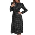 thumbnail image 2 of qolati Women's Boho Long Sleeve Dresses Casual Round Neck Polka Dot Print Midi Dress Elegant Puffy Sleeve Ruffle Hem Flowy Holiday Dress, 2 of 4