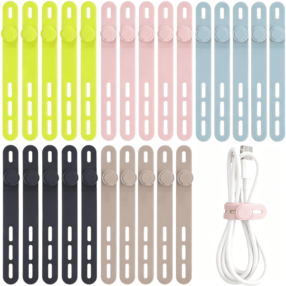 ICERUN 25 Pcs Silicone Cable Ties,Cable Ties Reusable,High Elasticity Cord Wraps for Electrical Cords,Cord Organizer for Earphone,Phone Charger(Colorful)