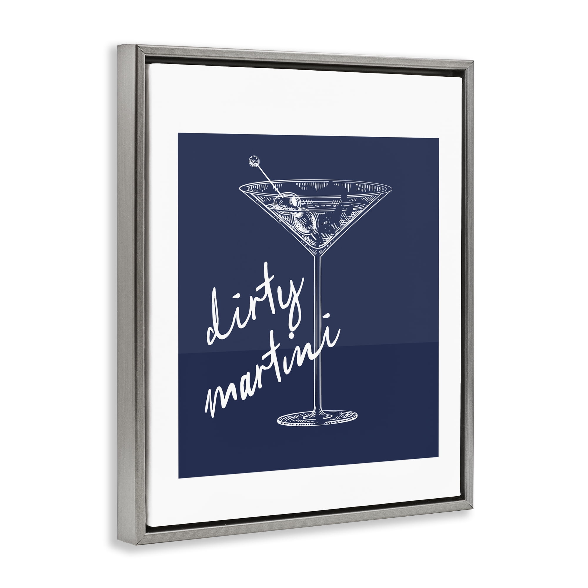 Stupell Industries Dirty Martini on Blue Gray Framed Floater Canvas Wall Art, design by Lettered and Lined