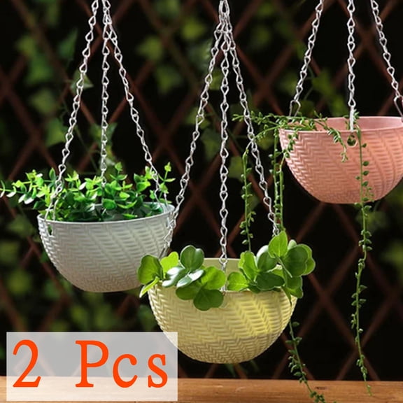 KOYPTL Hanging Planter Pots for Plants Outdoor Indoor,2 Pack Plastic Self-Watering Hanging Planters,Flower Plant Pot Container,Hanging Plant Baskets with Drainer and Chain Gray