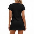 thumbnail image 4 of Womens Shift Dress Short Sleeve Split Neck Dress Mini Dresses with Lace Hem Casual Daily Beachwear Black XL, 4 of 4