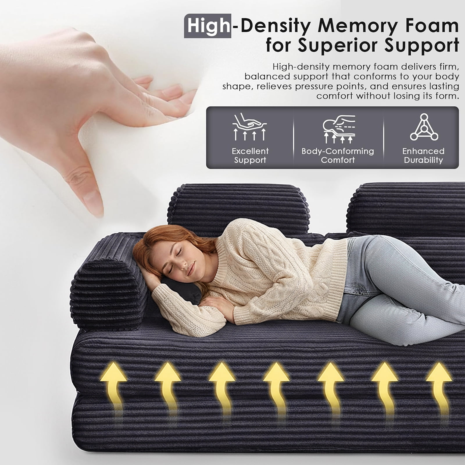 Convertible Sleeper Sofa Bed, 78.5" Modern Futon Sofa Bed for Living Room, Foldable Loveseat Sofa with Memory Foam, Corduroy Floor Mattress Couch, No Assembly Required (Dark Grey)