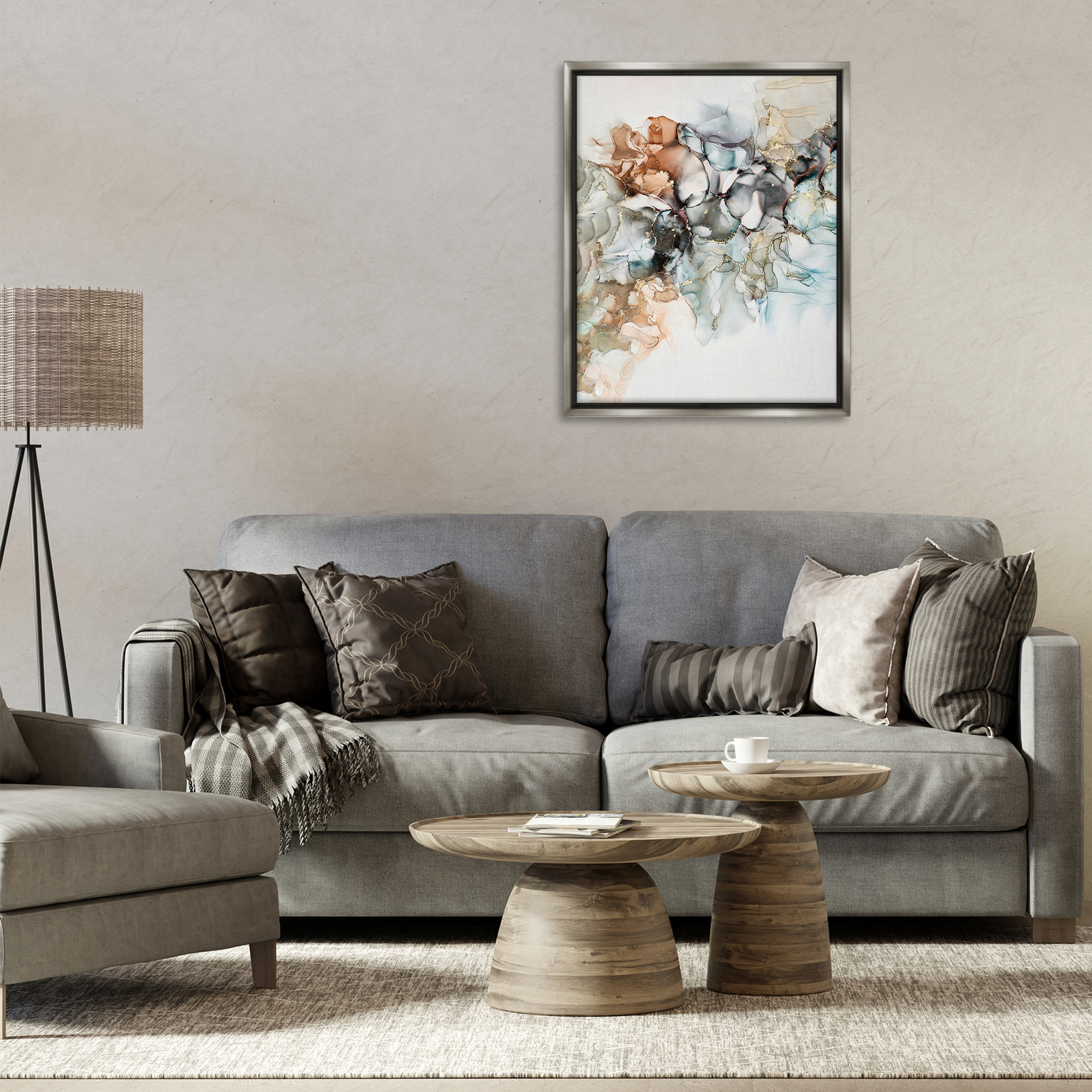 Stupell Industries Fluid Abstract Glam Detail Abstract Painting Gray Floater Framed Canvas Art Print Wall Art, 25 x 31