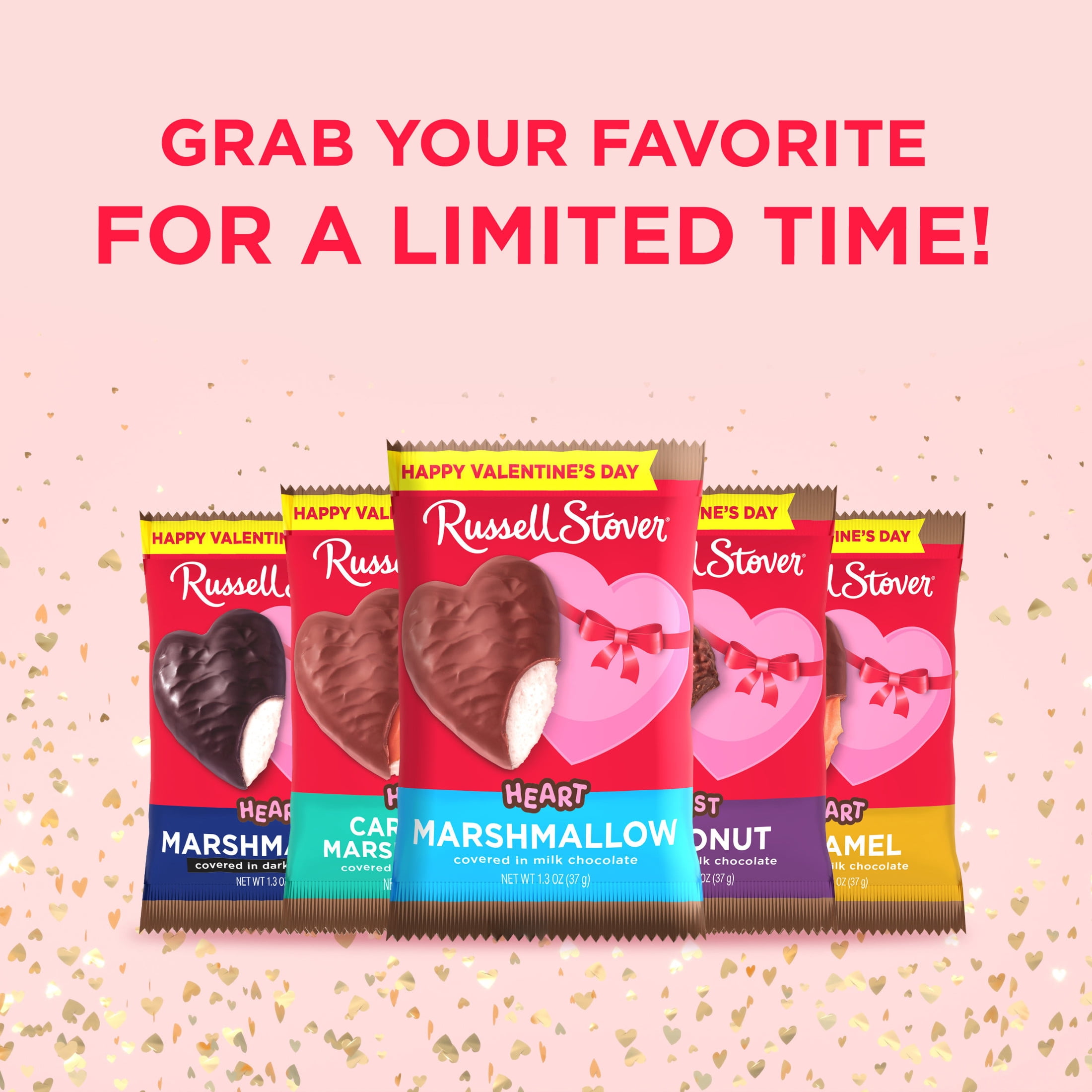 (3 pack) Russell Stover Valentine's Day Milk Chocolate Marshmallow Heart Candy Bar, 1.3 oz.