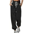 thumbnail image 3 of QATAINLAV Jogger Pants for Women High Waisted Drawstring Sweatpants Casual Baggy Cinch Bottom Trousers Solid Color Workout Pants with Pockets Best Sales Today Black L, 3 of 6