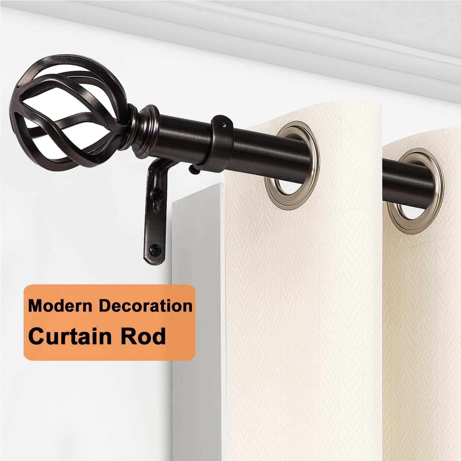 AllWays Plaza Nickel Curtain Rods 18 to 88 Inches, 1 Inch Modern Drapery Rods, Adjustable Heavy Duty Curtain Rod, with Twisted Cage Finial for Home & Office (18"-88"Antique Nickel)
