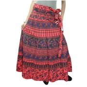 Mogul Women's Indian Wrap Skirt Animal Print Pink Cotton Long Skirts
